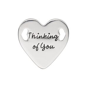 Link, antique silver-finished "pewter" (zinc-based alloy), 25.5mm single-sided flat heart with "Thinking of You." Sold individually.