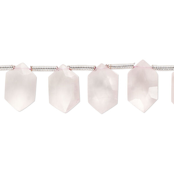 Bead, rose quartz (dyed),  hand-cut 13x7mm side-drilled faceted puffed hexagon, B grade, Mohs hardness 7. Sold per pkg of 22. image number 0