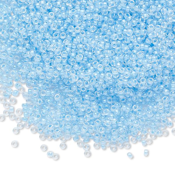 Seed bead, Miyuki, glass, pkg/35g, #15 rocaille, translucent luminous inside dyed color blue, (RR-4300). image number 0