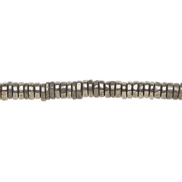 Bead, pyrite (natural), 4x1mm-6x2mm hand-cut rondelle, B grade, Mohs hardness 6 to 6-1/2. Sold per 8-inch strand, approximately 100-150 beads. image number 0