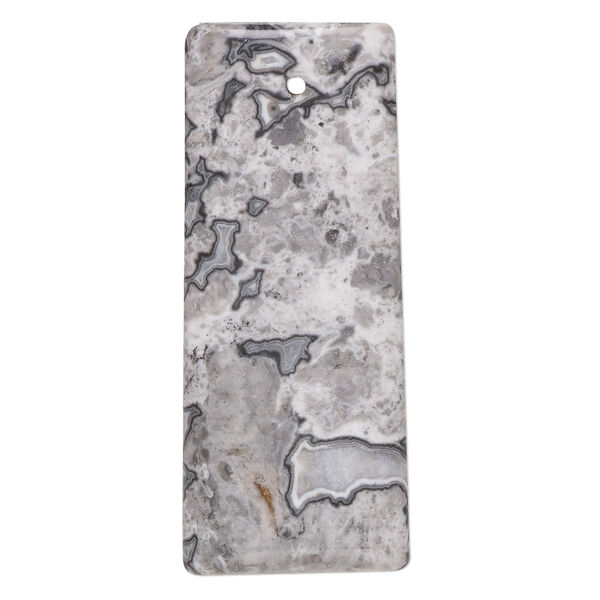 Focal, black lace marble (natural), 50x20mm hand-cut puffed rectangle, B grade, Mohs hardness 3. Sold individually. image number 0