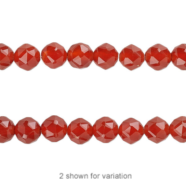 Bead, carnelian (dyed / heated), 6mm rose-cut round, B grade, Mohs hardness 6-1/2 to 7. Sold per 8-inch strand, approximately 30 beads. image number 0