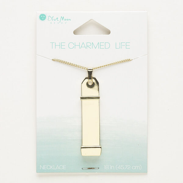 Necklace, gold-finished "pewter" (zinc-based alloy), 42x11mm rectangle, 18 inches with springring clasp. Sold individually. image number 0