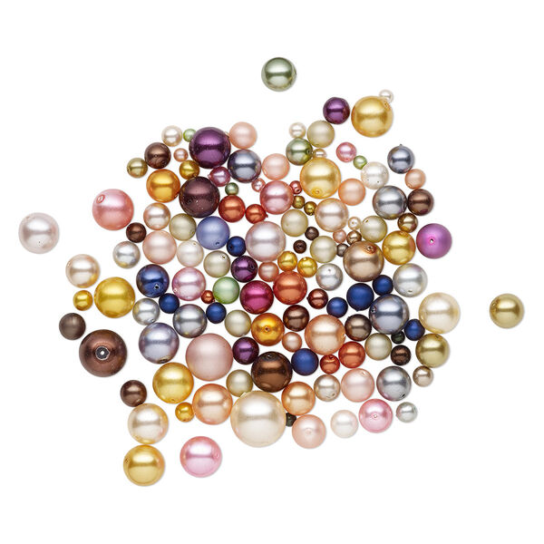 Glass pearl 1pkg1, round bead mix 4 oz multicolored 3-16mm image number 0