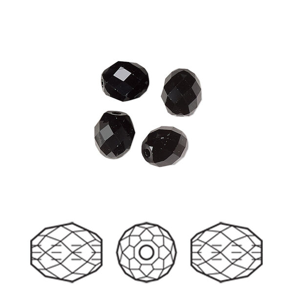 Bead 4pk jet, Crystal Passions® 7x6mm olive briolette 5044 image number 0