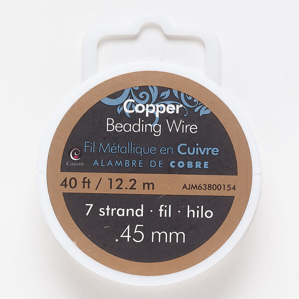 Wire, coated stainless steel, copper, 7-strand, 0.45mm. Sold per 40-foot spool. image number 0