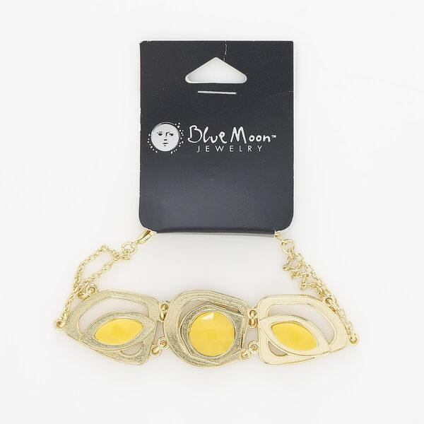 Bracelet, gold-finished "pewter" (zinc-based alloy) / steel / acrylic, yellow, 26mm wide, 6 inches with 2-inch extender chain and lobster claw clasp. Sold individually. image number 0