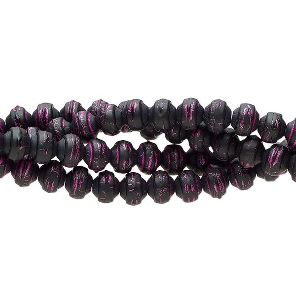 Bead 1pkg4 painted glass, opaque black and purple, 5x4mm rondelle, 7 inches. image number 0