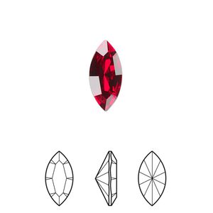 Fancy stone 2pk Siam foil back, Crystal Passions® 15x7mm navette 4228