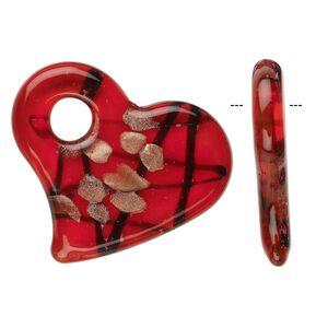 Focal, glass, red, 50x45mm flat heart. Sold individually.