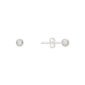 Earstud, sterling silver, 4mm stardust ball with post. Sold per pair.