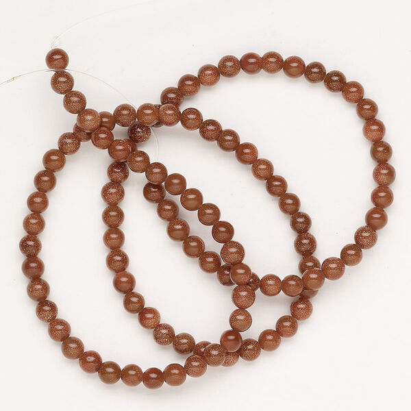 Bead brown goldstone glass 1pk 4mm round, 15 inch manmade image number 0