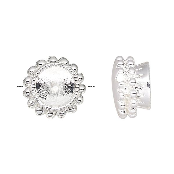 Bead, Almost Instant Jewelry®, silver-plated "pewter" (zinc-based alloy), 12mm beaded round with SS34 round setting. Sold individually. image number 0