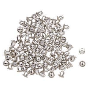 Earnut 1pkg100, 6x5.5mm barrel, antique silver-finished brass 50 pair