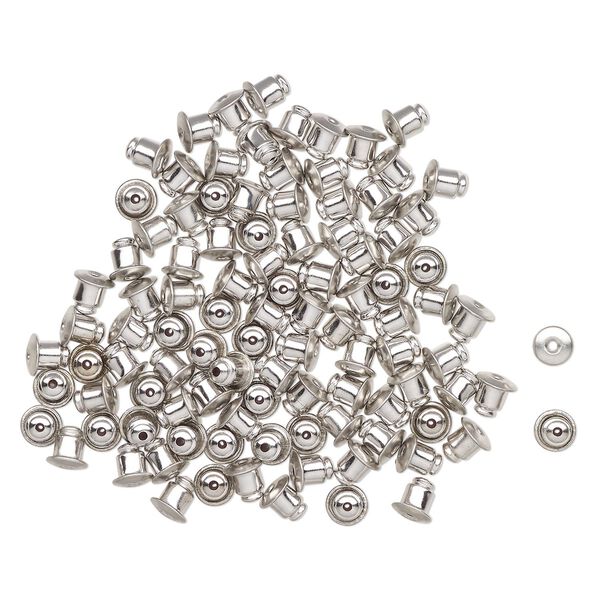 Earnut 1pkg100, 6x5.5mm barrel, antique silver-finished brass 50 pair image number 0