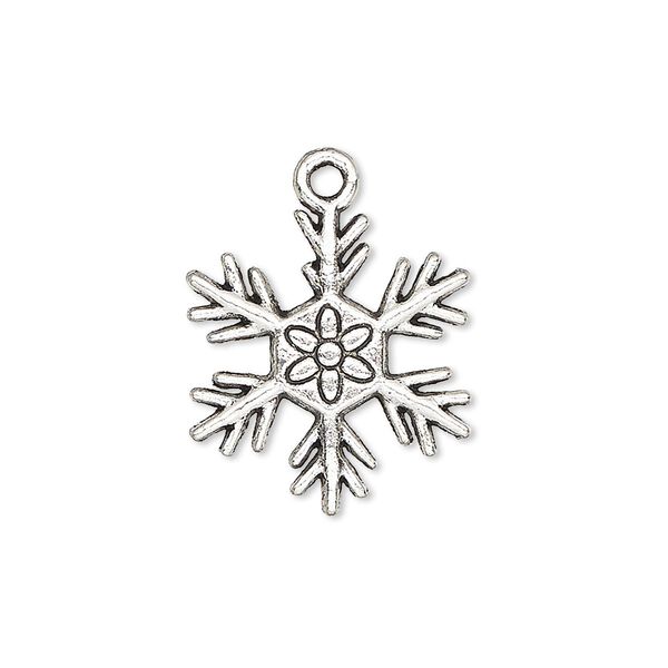 Charm, antique silver-plated "pewter" (zinc-based alloy), 21x19mm single-sided snowflake with flower design. Sold per pkg of 10. image number 0