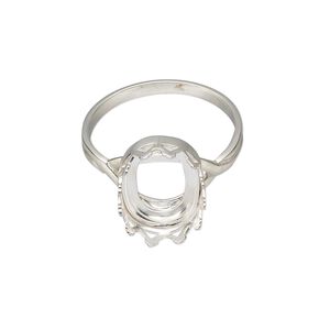 Ring, sterling silver, 15.5x11.5mm wide with 14x10mm oval cabochon bezel setting, size 9. Sold individually.