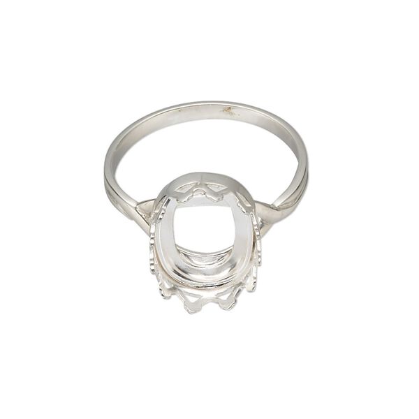 Ring, sterling silver, 15.5x11.5mm wide with 14x10mm oval cabochon bezel setting, size 9. Sold individually. image number 0