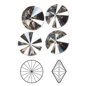 Chaton 4pk black diamond moonlight foil back, Crystal Passions® 10.54-10.91mm rivoli SS47 1122