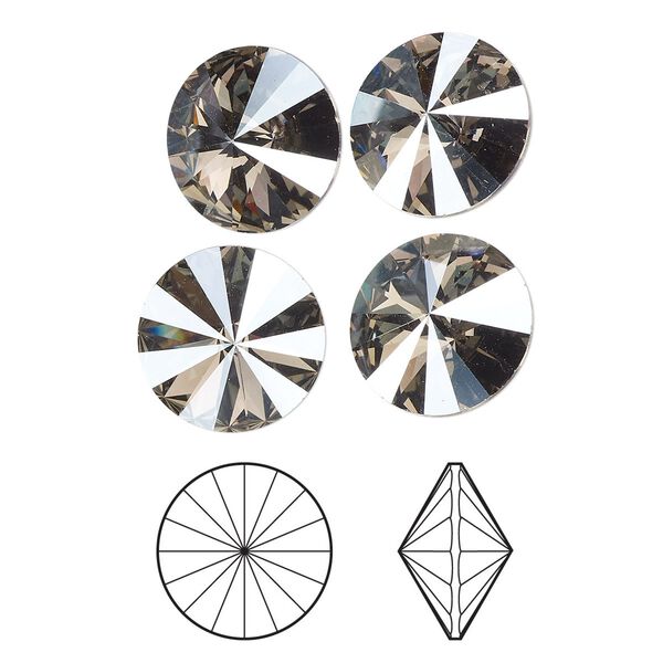 Chaton 4pk black diamond moonlight foil back, Crystal Passions® 10.54-10.91mm rivoli SS47 1122 image number 0