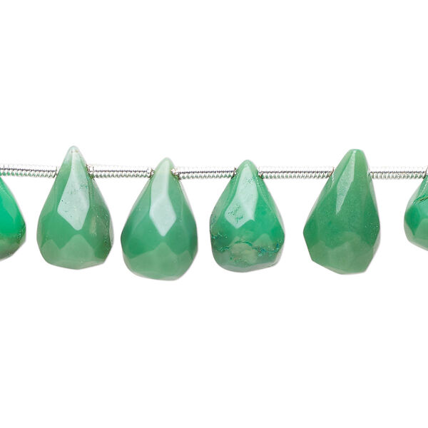 Bead, chrysoprase (natural), shaded, 11x7mm-15x9mm graduated hand-cut top-drilled hand-cut faceted briolette, C+ grade, Mohs hardness 6-1/2 to 7. Sold per pkg of 20. image number 0