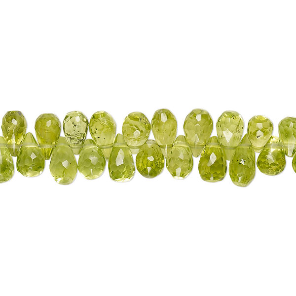 Peridot 1pkg1, hand-cut top-drilled faceted teardrop bead natural B- grade, 7.5 inch 6x4mm-7x5mm image number 0