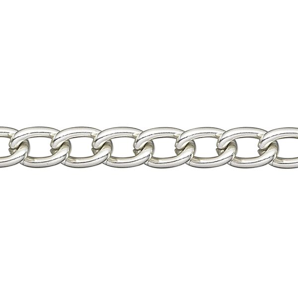 Chain, anodized aluminum, silver, 5mm curb. Sold per pkg of 25 feet. image number 0