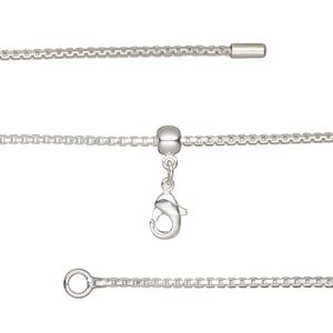 Chain 1pkg1 silver-plated box, 1.2mm / lobster claw clasp, brass adjustable 16-23.5 inch