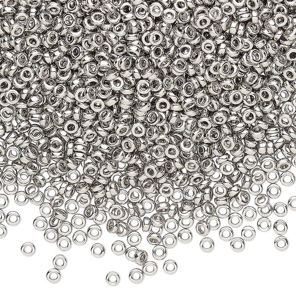 Seed bead, Miyuki, glass, pkg/250g, 2.2x1mm spacer rondelle, opaque palladium-plated, (SPR2.2-194). image number 0