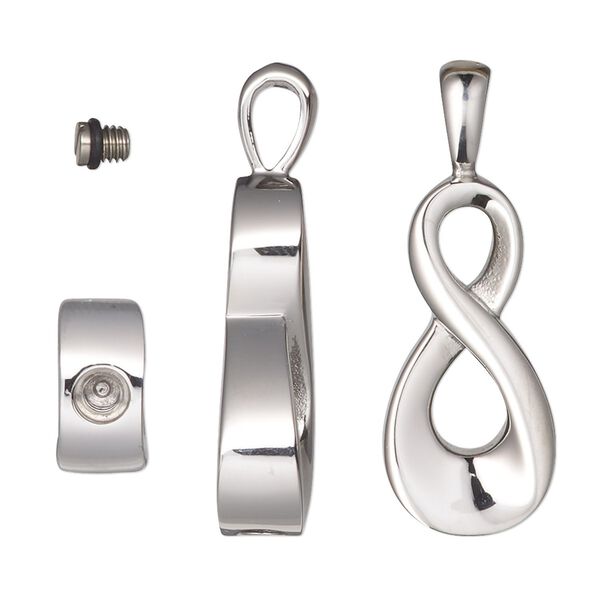Pendant, stainless steel and silicone, black, 34x12.5mm single-sided infinity with watertight chamber. Sold individually. image number 0