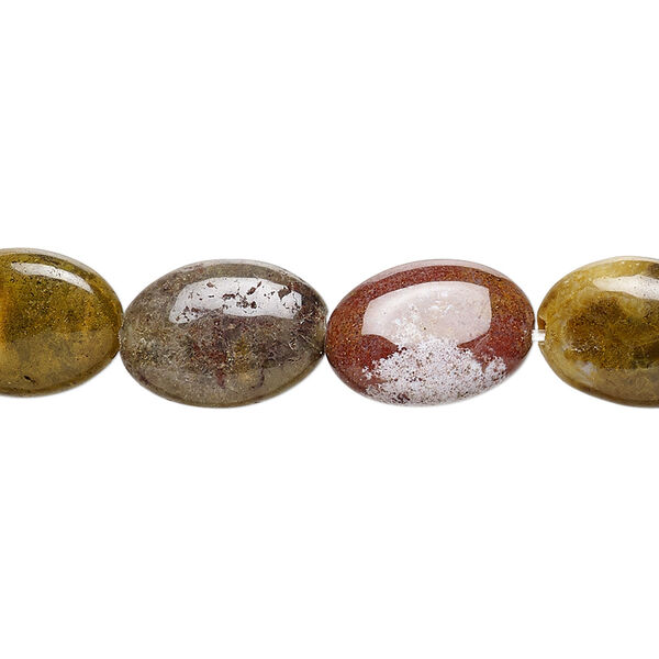 Bead, ocean jasper (natural), 14x10mm flat oval, B grade, Mohs hardness 6-1/2 to 7. Sold per 15-1/2" to 16" strand. image number 0