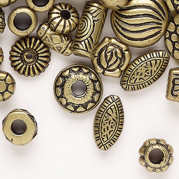 Bead 1pkg1 acrylic, 8x4mm-14x10mm mixed shapes, 1 ounce mix antique gold finish CCB image number 0