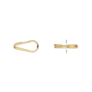 Split ring, gold-plated steel, 12x6mm teardrop with 9x3.5mm hole. Sold per pkg of 10.