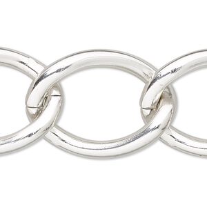 Chain 1pkg1 curb, 23mm, aluminum / anodized silver 25 foot unfinished