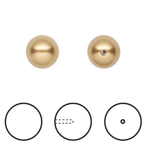Pearl 1pkg100 royal gold, Swarovski®, 10mm half-drilled round 5818