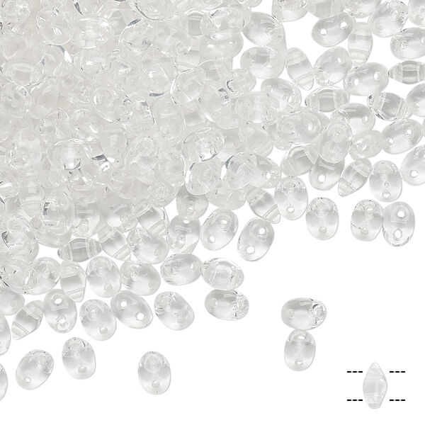 Bead, Preciosa Twin™, Pressed Twin, Czech pressed glass, clear, 5x2.5mm oval with 2 holes. Sold per 50-gram pkg. image number 0