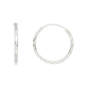 Earring hoop 1pkg2 sterling silver, 21mm diamond-cut round / endless loop, 1 pair