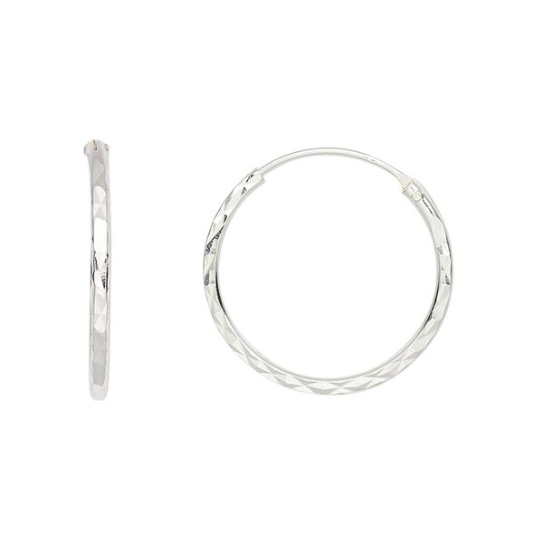 Earring hoop 1pkg2 sterling silver, 21mm diamond-cut round / endless loop, 1 pair image number 0