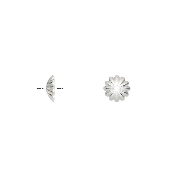 Bead cap, silver-plated brass, 7x2mm ribbed round, fits 8-10mm bead. Sold per pkg of 100. image number 0