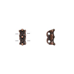 Spacer bar, antique copper-finished "pewter" (zinc-based alloy), 10x4mm 2-strand, fits up to 4mm bead. Sold per pkg of 10.