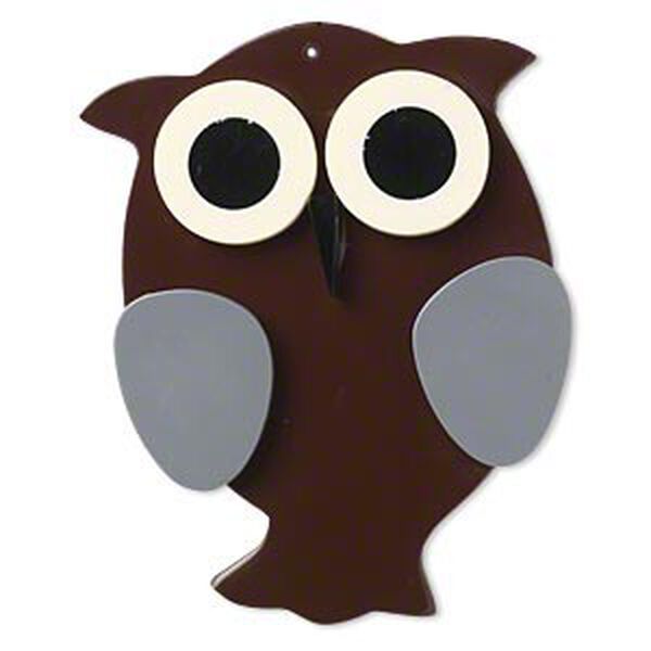 Focal, resin, multicolored, 79x61mm top-drilled owl. Sold individually. image number 0