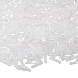 Bead, Miyuki, bugle bead, glass, pkg/250 g, 9x2mm center-drilled twisted, luster opaque white, (TW-511).