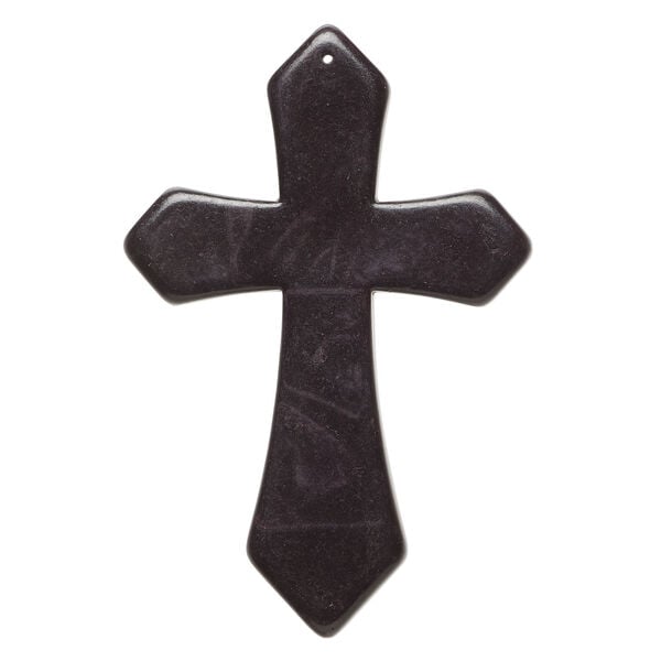 "Magnesite" / resin 1pkg1, top-drilled cross focal black 3.5x2.5 inch image number 0