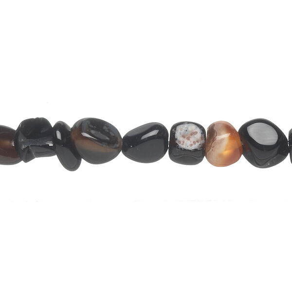 Black agate 1pkg1, pebble bead C grade, 15 inch small image number 0