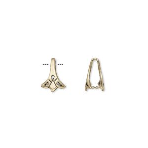 Bail, ice-pick, antiqued brass, 10.5x7.5mm with triangle design, 8mm grip length. Sold per pkg of 2.