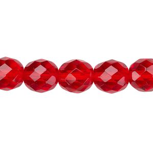 Bead, Czech fire-polished glass, light red, 10mm faceted round. Sold per pkg of 600 (1/2 mass).