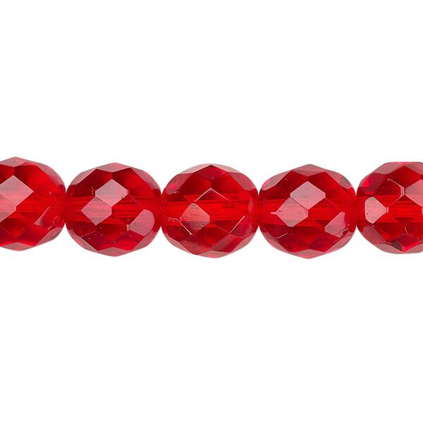 Bead, Czech fire-polished glass, light red, 10mm faceted round. Sold per pkg of 600 (1/2 mass). image number 0