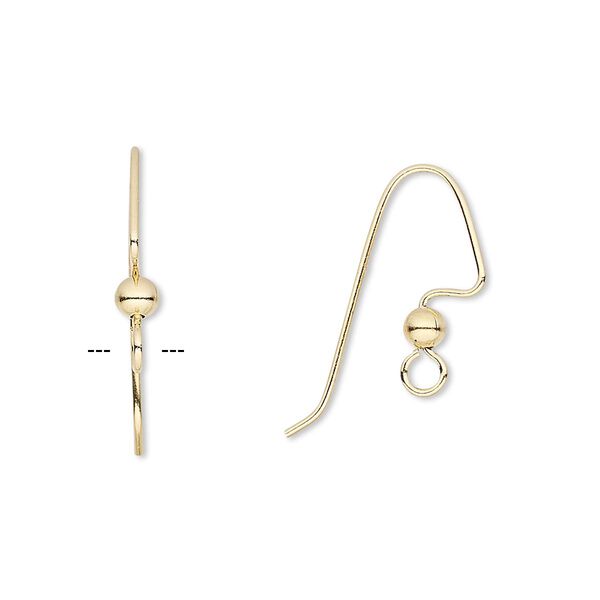 Ear wire, gold-plated brass, 18mm perfect balance angular fishhook with 3mm ball and open loop, 22 gauge. Sold per pkg of 5 pairs. image number 0