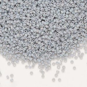 Seed bead, Miyuki, glass, pkg/250g, #15 rocaille, opaque matte rainbow ghost grey, (RR-498FR).