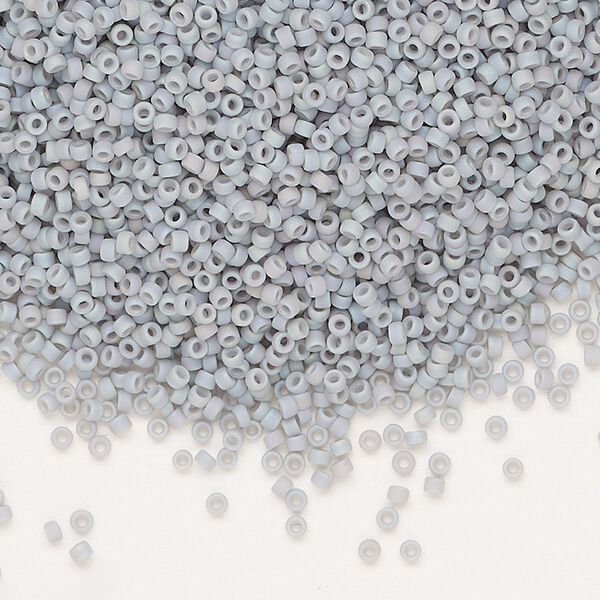 Seed bead, Miyuki, glass, pkg/250g, #15 rocaille, opaque matte rainbow ghost grey, (RR-498FR). image number 0